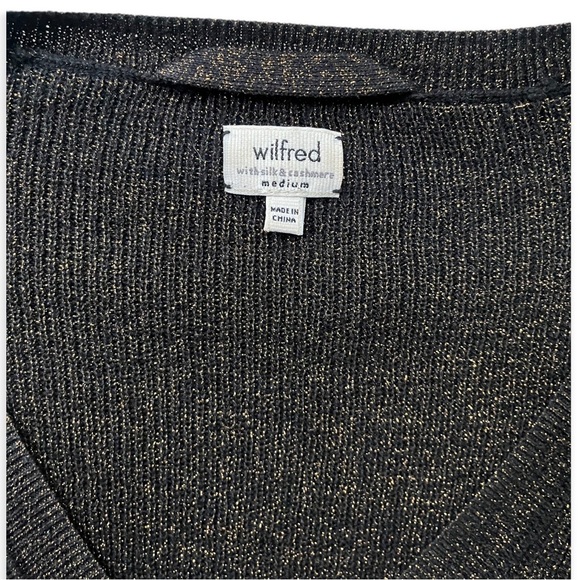 Gorgeous Wilfred Brown w/Copper Metallic Threads Silk/Cashmere V-Neck Sweater, M - Picture 3 of 7